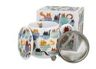 Porcelánový sudový hrnček so sitkom a krytom Mačky v šálkach 430 ml