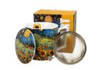 Porcelánový hrnček so sitkom a krytom Slnečnicové pole 450 ml