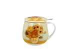 Porcelánový sudový hrnček so sitkom a krytom Vincent Van Gogh - Sunflowers 430 ml