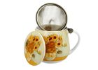 Porcelánový sudový hrnček so sitkom a krytom Vincent Van Gogh - Sunflowers 430 ml