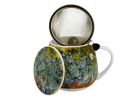 Porcelánový sudový hrnček so sitkom a krytom Vincent Van Gogh - Irises 430 ml