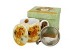 Porcelánový sudový hrnček so sitkom a krytom V. van Gogh - Sunflowers 430 ml
