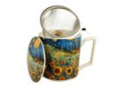 Porcelánový hrnček so sitkom a krytom Slnečnicové pole 450 ml