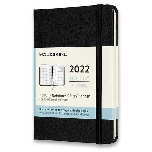 Diár MOLESKINE 2022 mesačný tvrdý čierny S