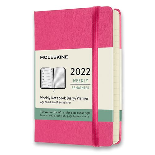 Diár MOLESKINE 2022 týždenný tvrdý tm.ružový S