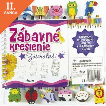 Lacná kniha Zábavné kreslenie – Zvieratká (12 pasteliek a gúm)