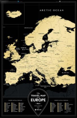 Stírací mapa Travel Map Black Europe