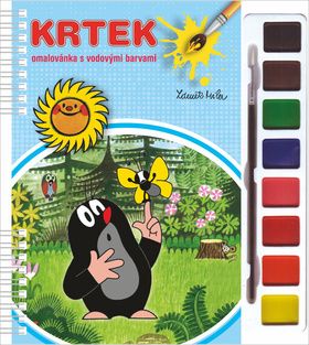 Krtek omalovánka s vodovými barvami a štětcem