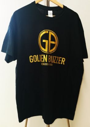GOLDEN BUZZER neskúsiš nevieš: zlatá potlač/ čierne tričko, XL