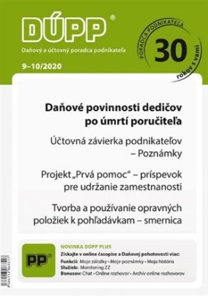 DUPP 9-10/2020 Daňové povinnosti dedičov po úmrtí poručiteľa