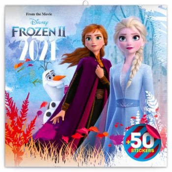 Poznámkový kalendár Frozen – Ľadové kráľovstvo II 2021, s 50 samolepkami, 30 × 30 cm