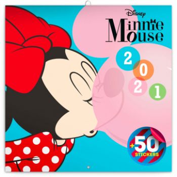 Poznámkový kalendár Minnie 2021, s 50 samolepkami, 30 × 30 cm