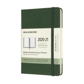Diár MOLESKINE 18m2020-2021 týžden.tvrdý tm.zelený