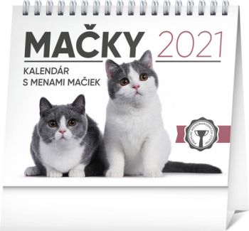 Stolový kalendár Mačky – s menami mačiek SK 2021, 16,5 × 13 cm