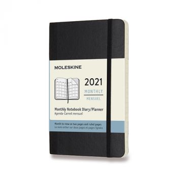 Diár MOLESKINE 2021 mesačný mäkký čierny S