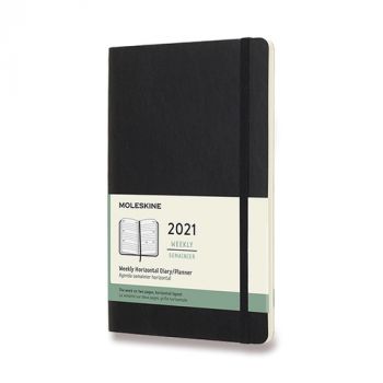 Diár MOLESKINE 2021 horizont týždeň mäkký čierny L
