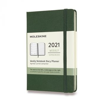 Diár MOLESKINE 2021 týždenný tvrdý tm. zelený S