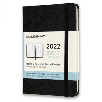 Diár MOLESKINE 2022 mesačný tvrdý čierny S