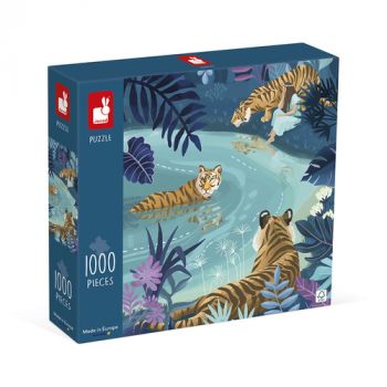 Puzzle Tigre pri splne mesiaca 1000 Janod Art