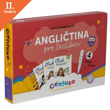Lacná hra Geniuso: Balíček angličtiny pre školáka (4 hovoriace knihy + pero)
