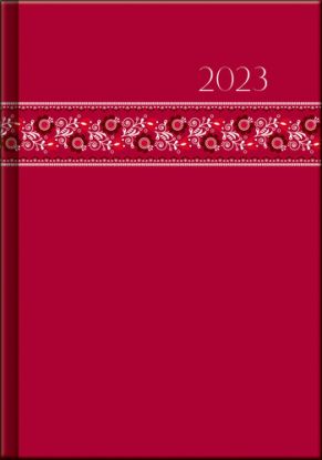 Pracovný diár A5 – PRINT Folk červený 2023