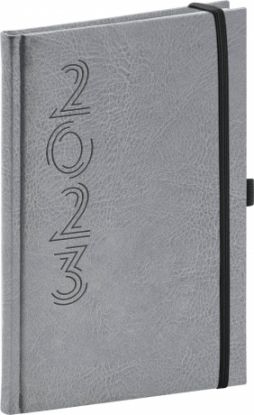 Týždenný diár Memory 2023, strieborný, 15 × 21 cm
