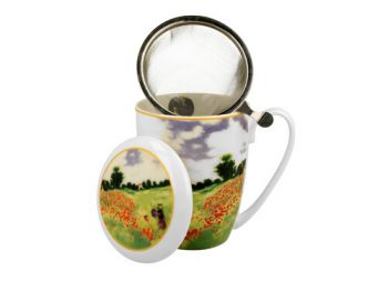 Porcelánový hrnček so sitkom a krytom Claude Monet - Poppy Field 380 ml