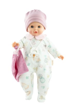 Bábätko Alex Y Sonia dievčatko v bielych dupačkách s obrázkami 36cm