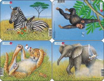 Puzzle Lev, Slon, Opica, Zebra Larsen M9-ZZ