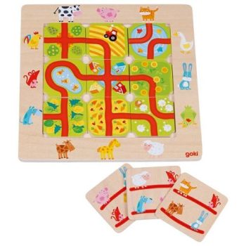 Drevená puzzle hra Nájdi cestu na farme