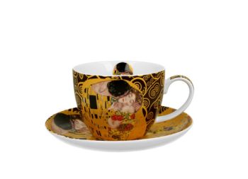 Jumbo porcelánová šálka s podšálkou Gustav Klimt - The Kiss Brown 470 ml