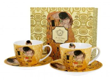 Sada dvoch šálok s podšálkou Gustav Klimt - The Kiss Brown 280 ml
