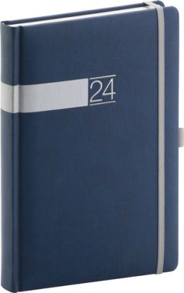 Denný diár Twill 2024, modro–strieborný, 15 × 21 cm