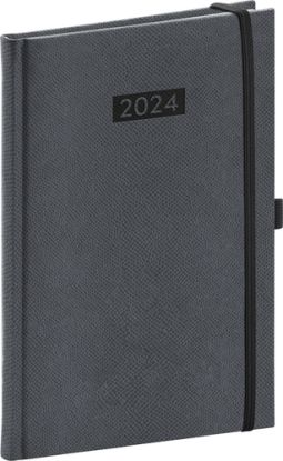 Týždenný diár Diario 2024, sivý, 15 × 21 cm