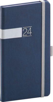 Vreckový diár Twill 2024, modro–strieborný, 9 × 15,5 cm