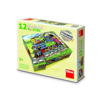 Drevené kocky Mašinka 12 Dino