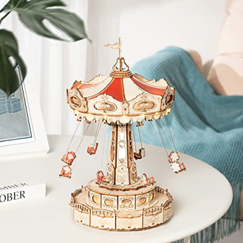 Drevené 3D puzzle: Funkčný retiazkový LED kolotoč  - elektrický
