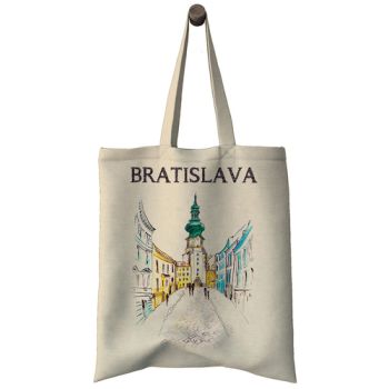 Nakupná taška zo 100% bavlny s autorskou potlačou Bratislava Michalská brána