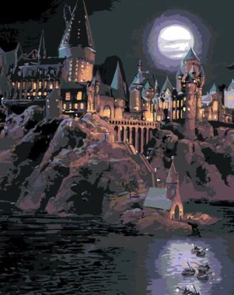 Maľovanie podľa čísel Harry Potter: Študenti priplávajúci k Rokfortu 40x50cm Zuty