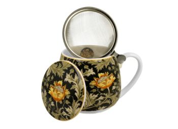 Porcelánový sudový hrnček so sitkom a krytom William Morris - Chrysanthemum 430 ml
