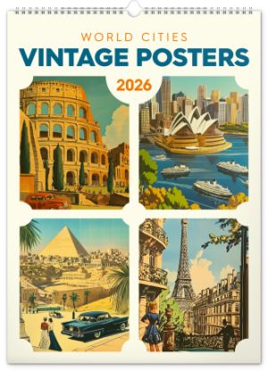 Nástenný kalendár 2026 Vintage plagáty – svetové mestá 2026, 33 x 46 cm