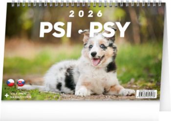 Stolový kalendár 2026 Psi – Psy CZ/SK 2026, 23,1 x 14,5 cm