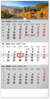 Nástenný kalendár 2026 3-mesačný Krajina sivý – so slovenskými menami 2026, 29,5 x 43 cm