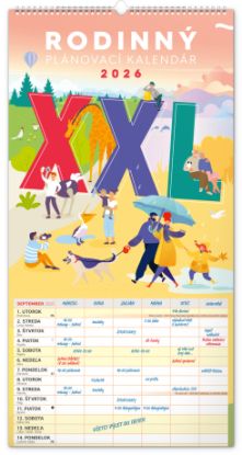 Nástenný kalendár 2026 Rodinný plánovací XXL 2026, 33 x 64 cm