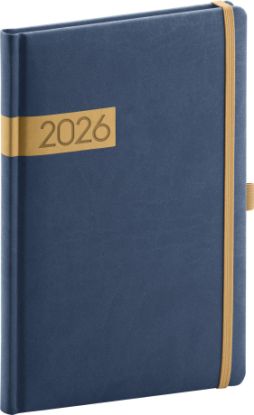 Týždenný diár Twill 2026, modro-zlatý, 15 x 21 cm