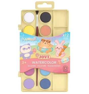 JOV Kawaii  vodové farby 12 ks priemer 22 mm, štetec