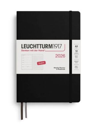 Týždenný plánovač & zápisník Medium (A5) 2026, Black , English