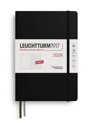 Týždenný plánovač & zápisník, bodkovaný Medium (A5) 2026, Black, English
