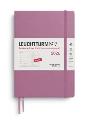 Týždenný plánovač & zápisník, bodkovaný Medium (A5) 2026, Dusty Rose, English