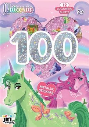 100 metalických samolepiek s maľovankovými listami Jednorožce